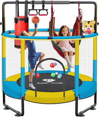 Trampoline for Kids, 5FT Adjustable Toddler Trampoline, Indoor/Outdoor Baby Trampoline with Enclosure Net, No-Gap Safe Design, Gifts for Boys & Girls