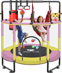 Trampoline for Kids, 5FT Adjustable Toddler Trampoline, Indoor/Outdoor Baby Trampoline with Enclosure Net, No-Gap Safe Design, Gifts for Boys & Girls